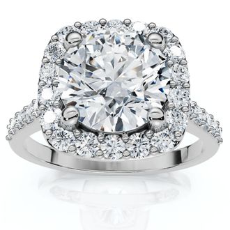 Pompeii3 Certified 2Ct Cushion Halo Diamond Engagement Ring Accent White Gold Lab Grown
