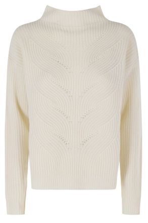 Herno White Boxy Fit Ribbed Crew Neck Wool Sweater