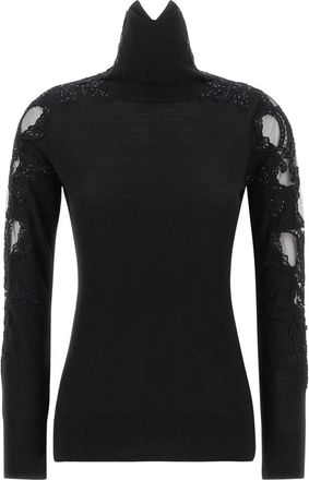 Ermanno Scervino Trui met lange mouwen van scheerwol met col - Dames - Coltruien - Zwart - M - Wol - Truien & Vesten