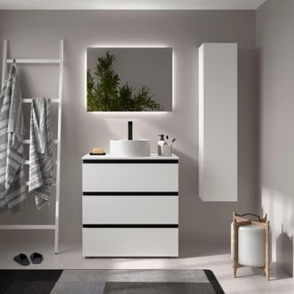 Cygnus Bath Mueble De Ba&ntilde;o Bequia Metal 3c 80cm Blanco Mate Lavabo Sobre Encimera Porcelana