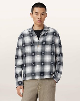 AllSaints Cotton Castor Long Sleeve Check Shirt, Size: XXL