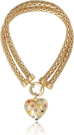 Juicy Couture Double Chain Heart Padlock Necklace, Gold-Tone with Rainbow Crystals in Gold Tone at Nordstrom