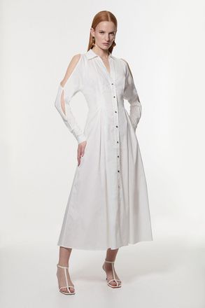 Karen Millen Womens Cotton Poplin Woven Maxi Shirt Dress - White - Size 8 UK