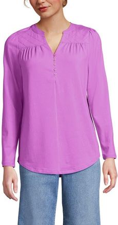 Lands End Long Sleeve Lightweight Jersey Notch Neck Tunic Top in Aster Pink at Nordstrom, Size X-Small P