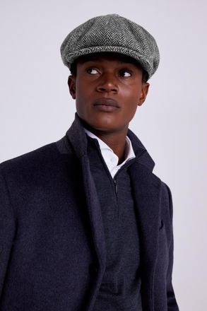 Moss Charcoal Harris Tweed Herringbone Baker Boy Cap