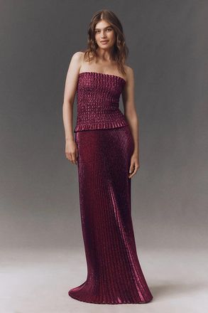 L&rsquo;Id&eacute;e Maya Strapless Pleated Gown