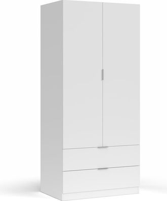 HOMN Armario ropero 2 puertas y 2 cajones color blanco, 81 cm ancho