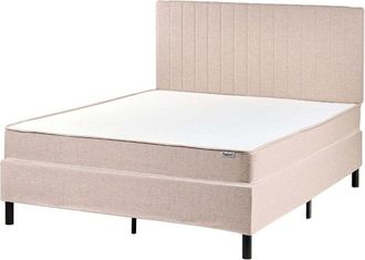 Beliani Divan Bed Beige Polyester Upholstery EU Double Size 4ft6 with Headboard Pocket Spring Mattress Bedroom COUNTESS