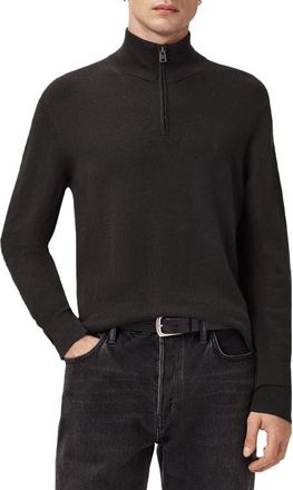 AllSaints Kilburn Mock Neck Wool Blend Quarter Zip Sweater in Espresso Brown at Nordstrom, Size Xx-Large