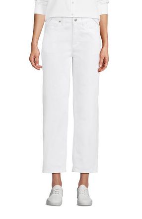 Lands End Soft Denim Mid Rise Relaxed Straight Crop Jeans in White at Nordstrom, Size 18Short