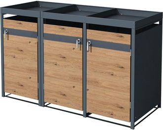 ML Design Ml-design Cobertizo De Exterior Para 3 Cubos De Basura De 240l 200x80x124cm Con Aspecto Roble Antracita Mueble Cubrecontenedor De Acero Resistente Con