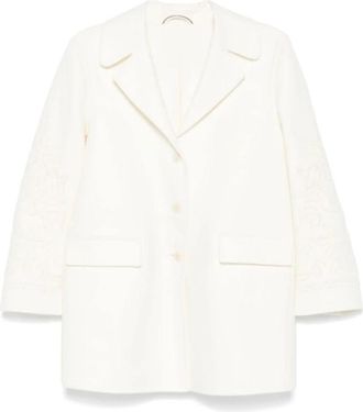 Ermanno Scervino Witte Wollen Jas Geborduurd Motief - Dames - Mantel - Wit - XS - Wol - Jassen