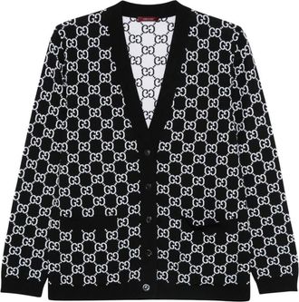 Gucci Cardigans, female, Black, Size: S Reversible GG wool jacquard cardigan