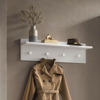 Dmora Appendiabiti Eryngium, 4 Ganci, Installazione A Muro Made In Italy, Bianco