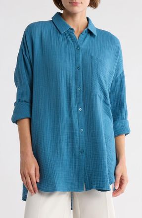 Eileen Fisher Organic Cotton Gauze Button-Up Shirt in Cascade at Nordstrom Rack, Size X-Small
