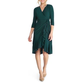 Kiyonna Whimsy Midi Wrap Dress in Hunter Green at Nordstrom, Size X-Large