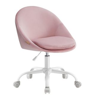 Songmics Silla de oficina ajustable de terciopelo rosa