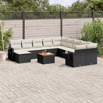 vidaXL Set De Sof&aacute;s De Jard&iacute;n 12 Piezas Cojines Rat&aacute;n Sint&eacute;tico Negro Vidaxl