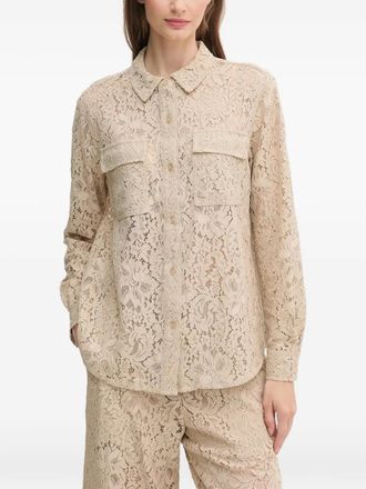 DKNY lace-detail pocket shirt - women - Polyamide/Cotton/Viscose/Lyocell - M - Neutrals