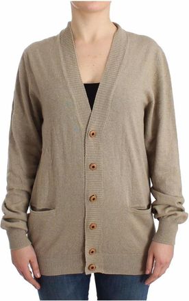 Ermanno Scervino Cardigans, female, Beige, 2XL, Stylish Long Sleeve Cardigan with Pockets