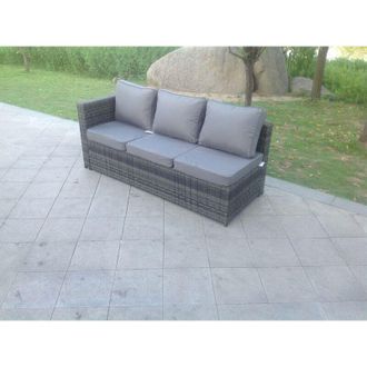 Fimous Fimous - 3 Seater Single Arm Rest Rattan Lounge Sofa Patio Outdoor Garden Furniture With Seat And Back Cushion Right Side
