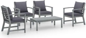 vidaXL Vidaxl - Muebles De Jard&iacute;n 5 Pzas Cojines Gris Madera Maciza De Acacia