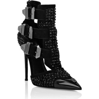 Philipp Plein Suede Strass Sandals High Heels Skull Women in Black/black at Nordstrom, Size 40