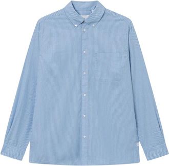 Les Deux Kent Poplin Gestreept Overhemd - Heren - Casual Overhemden - Blauw - S - Katoen - Overhemden