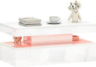 HOMCOM LED Coffee Table with Storage - High Gloss Living Room Table - White | TJ Hughes