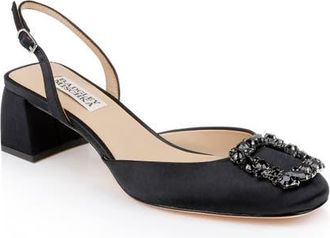 Badgley Mischka Vivia Slingback Pump in Black Satin at Nordstrom, Size 5.5