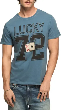 Lucky Brand Lucky Cards Football Embroidered Graphic T-Shirt in Real Teal at Nordstrom, Size Xx-Large