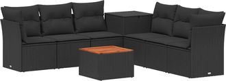 vidaXL Juego De Sof&aacute; 8 Uds. Negro Rat&aacute;n Sint&eacute;tico Y Acero Vidaxl