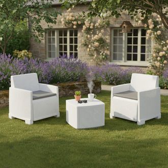 Dmora Conjunto Exterior Ari, Sal&oacute;n Outdoor 2 Plazas, Mesa made In Italy, Blanco