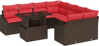 vidaXL Conjunto De Sof&aacute; De Jard&iacute;n 9 Uds. Marr&oacute;n Y Rojo Rat&aacute;n Sint&eacute;tico Vidaxl