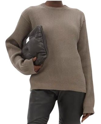 Rick Owens Brown Drop-Stitched Ribbed-Cotton Sweater Size S