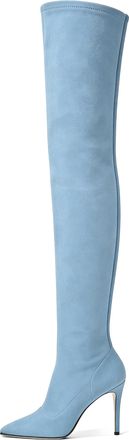elashe Womens Suede Winter Light Blue Thigh High Long Boots Over The Knee Heeled Boots for Women 10 CM(4 Inches) Stiletto Heel, Pointed Toe Ladies Knee High 