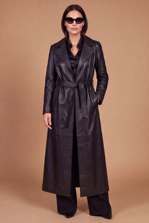 D'Arienzo Cappotto kimono in pelle nera effetto liscio DArienzo, Seleziona Taglia Unica, Colore Nero