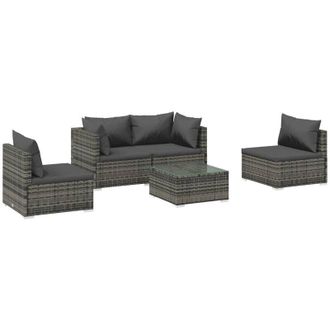 vidaXL 5 Pcs Garden Lounge Con Almohadillas De Mimbre Grises