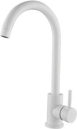 Trade Shop Trade Shop - Rubinetto Per Lavello Cucina A Canna Alta Bianco Miscelatore Per Lavandino 79830