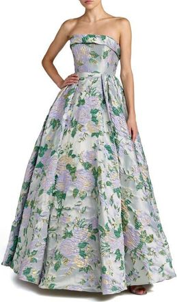 Mac Duggal Multicolor Floral Strapless Brocade Ballgown in Lilac Multi at Nordstrom, Size 12