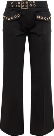 Seafarer Wijde Pijpen Broek met Gouden Details - Dames - Wijde Broeken - Zwart - M - Katoen - Broeken