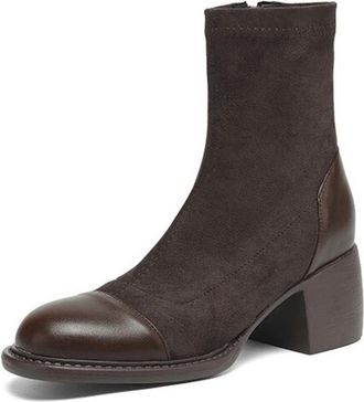 Generic Womens Retro Ankle Boots with Suede-Like and Leather-Like Panels Side Zip Comfortable Slip Resistant Durable for Casual Daily Office Fall Winter Wear,