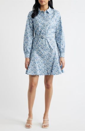 CeCe by Cynthia Steffe Fan Print Belted Button-Up Shirtdress in Ivory Multi at Nordstrom, Size X-Large