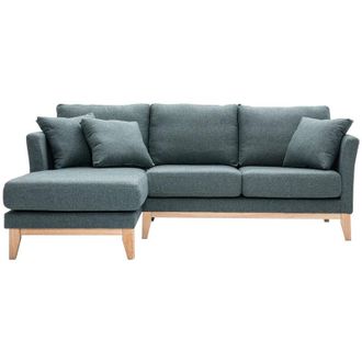 Miliboo Divano angolare sinistro sfoderabile scandinavo in tessuto grigio-verde e legno chiaro 3-4 posti OSLO