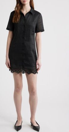 Frame Denim The Embroidered Seaside Ramie Button-Up Minidress in Black at Nordstrom, Size X-Small