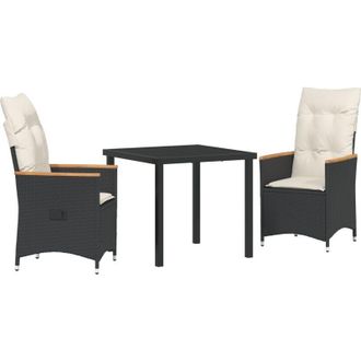vidaXL Conjunto De Comedor De Jard&iacute;n Con Coj&iacute;n 3 Pcs Negro Polirat&aacute;n Vidaxl