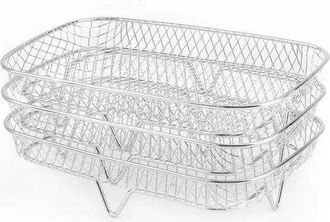OEM Juego De 3 Rejillas Apilables Para Freidora De Aire, (19,4 X 13,5 X 4,2 Cm) Dise&ntilde;o Rectangular Tipo Torre, Acero Inoxidable