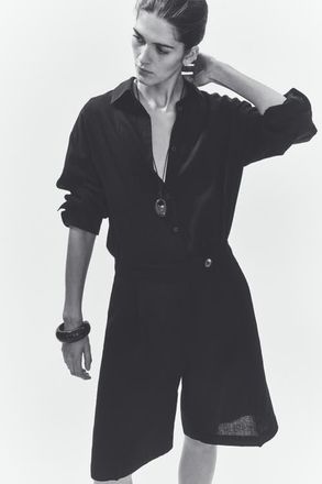 H&M Linen-blend Bermuda Shorts in Black at Nordstrom, Size 2
