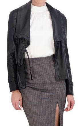 Ookie & Lala Supersoft Drape Faux Leather Moto Jacket in Black at Nordstrom Rack, Size X-Small