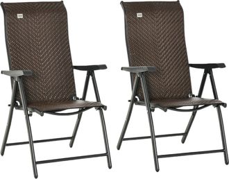 OUTSUNNY Set of 2 Outdoor Rattan Folding Chair Set w/ Adjustable Backrest Brown | TJ Hughes